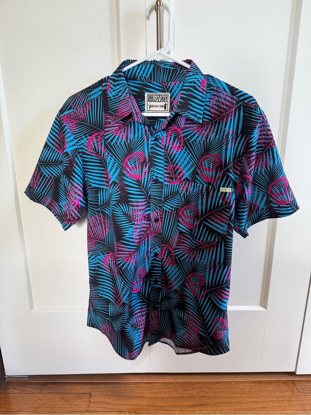 RSVLTS Men’s Short Sleeve Button-Down Shirt in Black, Blue & Pink